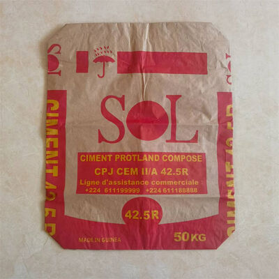 Διστρωματική βαλβιδωτή σακούλα χαρτιού 90GSM με τετράγωνο πάτο για κονίαμα 20kg 25kg 30kg 40kg